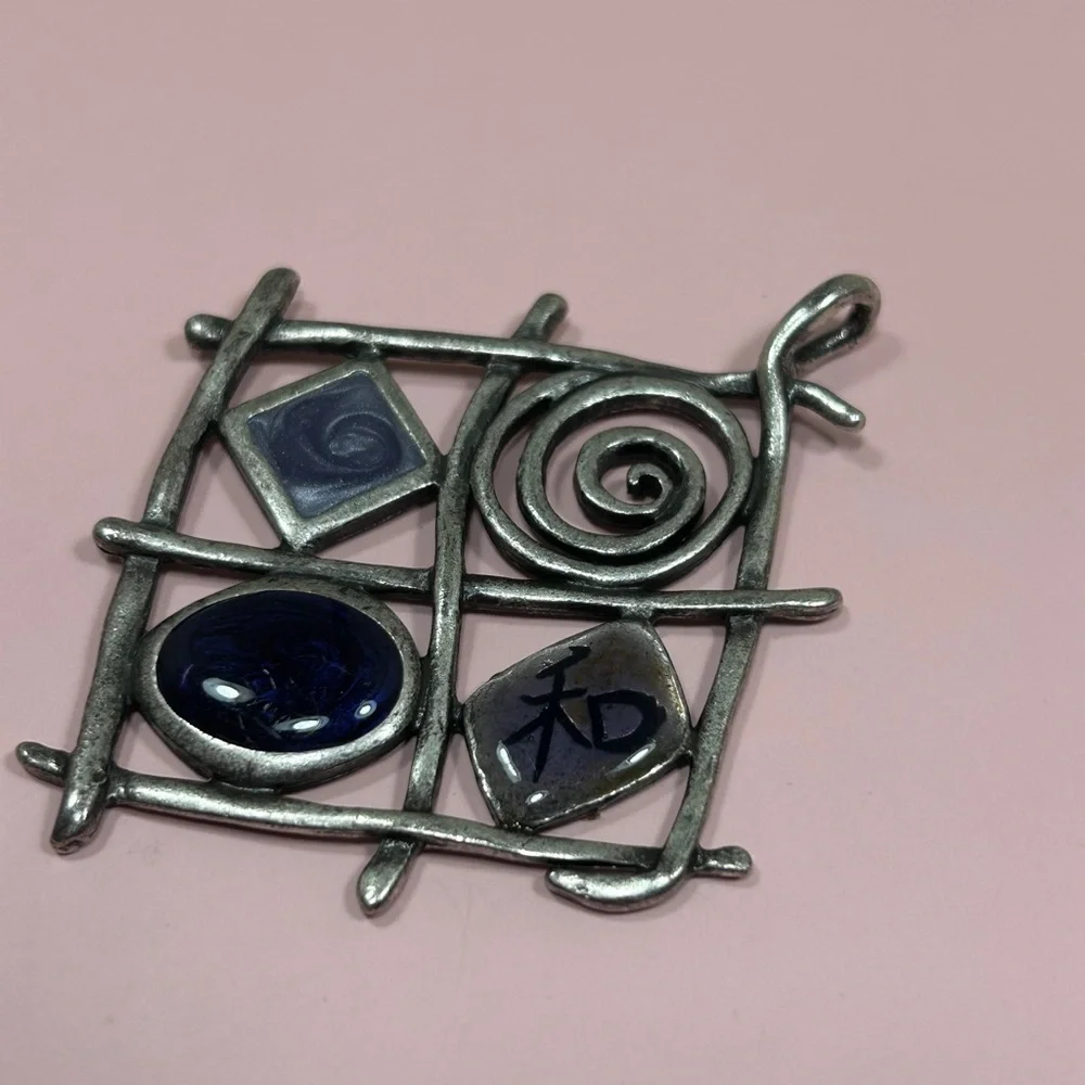 Chicos Vintage Abstract Silver and Blue Pendant